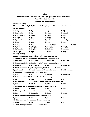 Đề thi tuyển sinh Cao đẳng Văn hóa Du lịch Quảng Ninh môn Tiếng Anh Khối D năm 2005